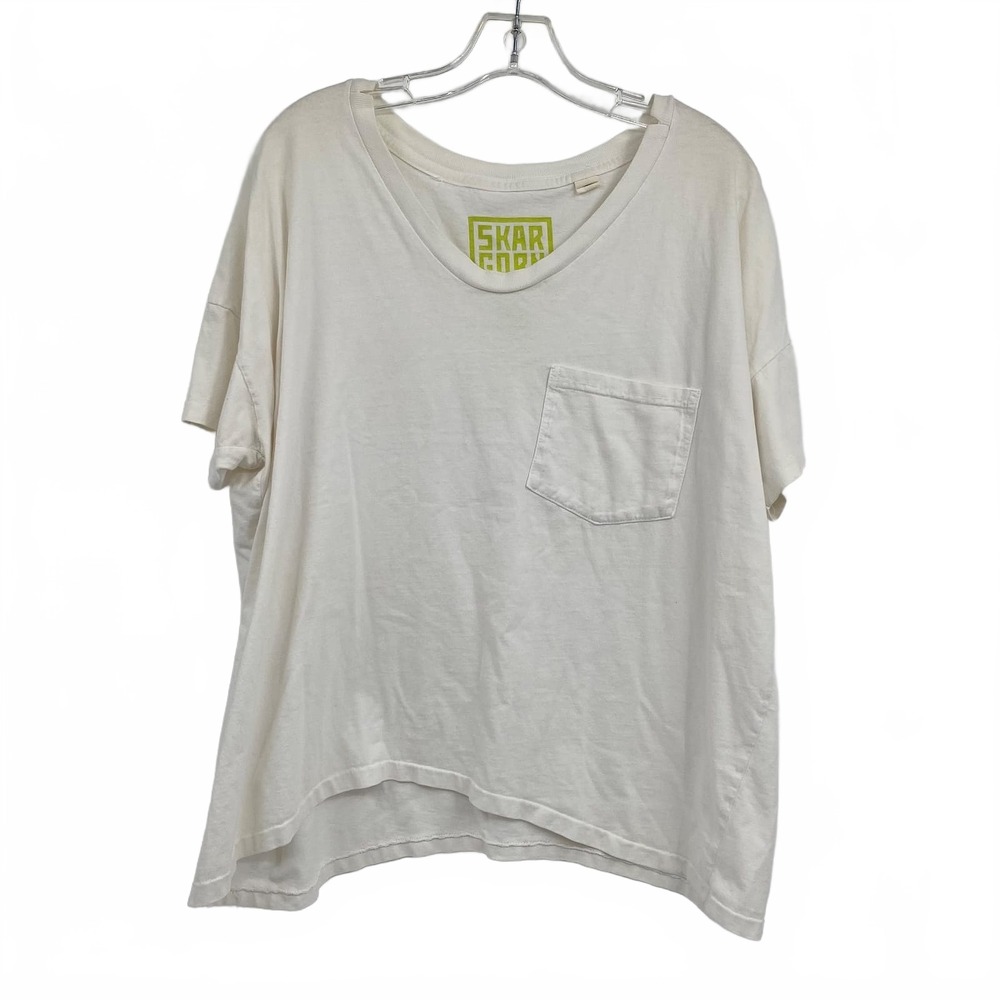 Skargorn White 100% Cotton Tee | Front Pocket V-Neck, Size M